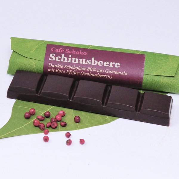 Dunkle Schokolade (80%) mit Schinusbeere (Rosa Pfeffer)